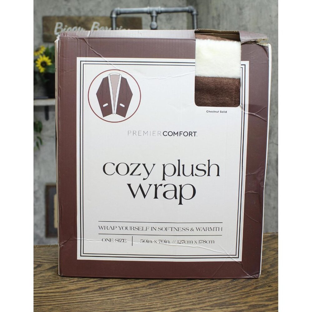 NWT Premier Comfort Womens Cozy Plush Printed Wrap Chestnut Brown One Size